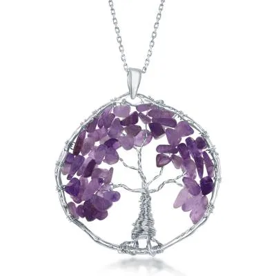 Sterling Silver Amethyst Tree of Life Necklace (90507)
