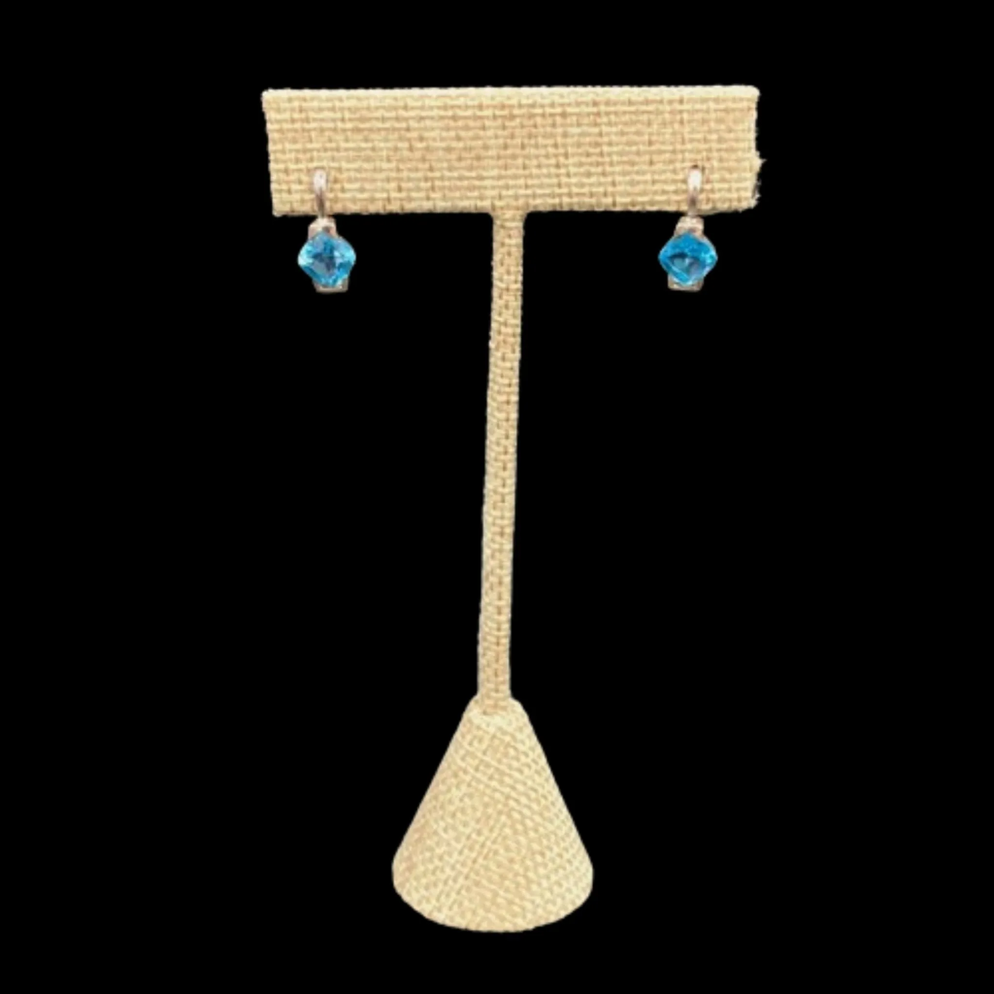 Sterling Silver Rhombus Shaped Blue Topaz Earrings