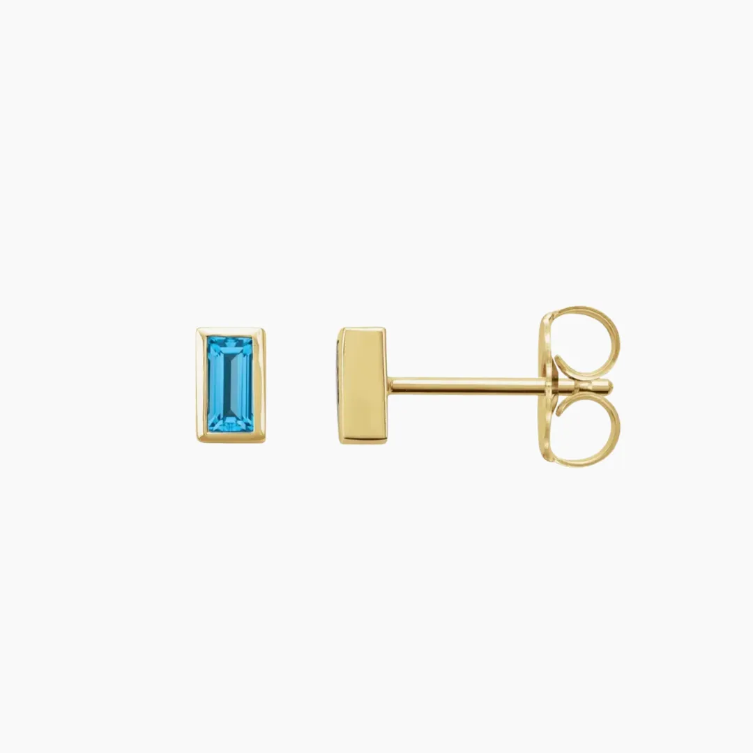 Swiss Blue Topaz Baguette Stud