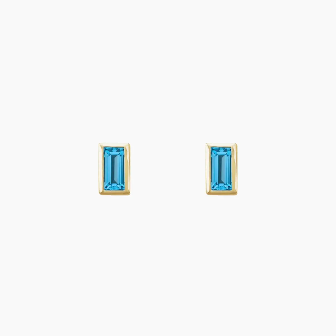 Swiss Blue Topaz Baguette Stud
