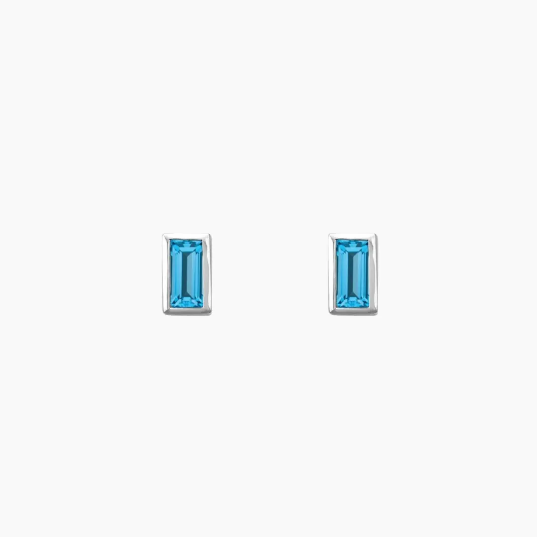 Swiss Blue Topaz Baguette Stud