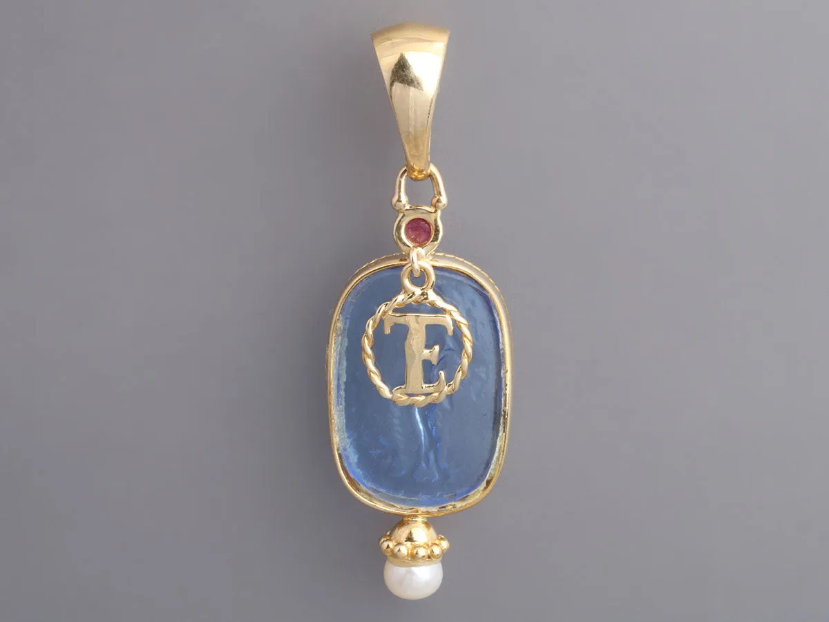 Tagliamonte 18K Yellow Gold Blue Venetian Glass Cameo Intaglio Athena Pendant