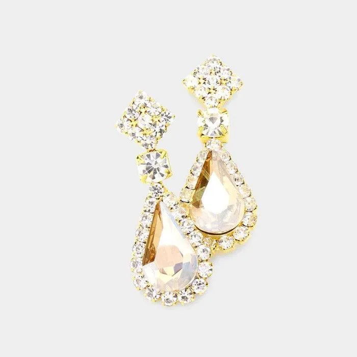 Teardrop Lt Topaz Gold Evening Earrings