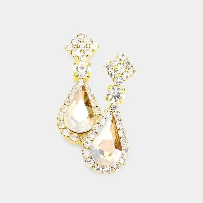 Teardrop Lt Topaz Gold Evening Earrings