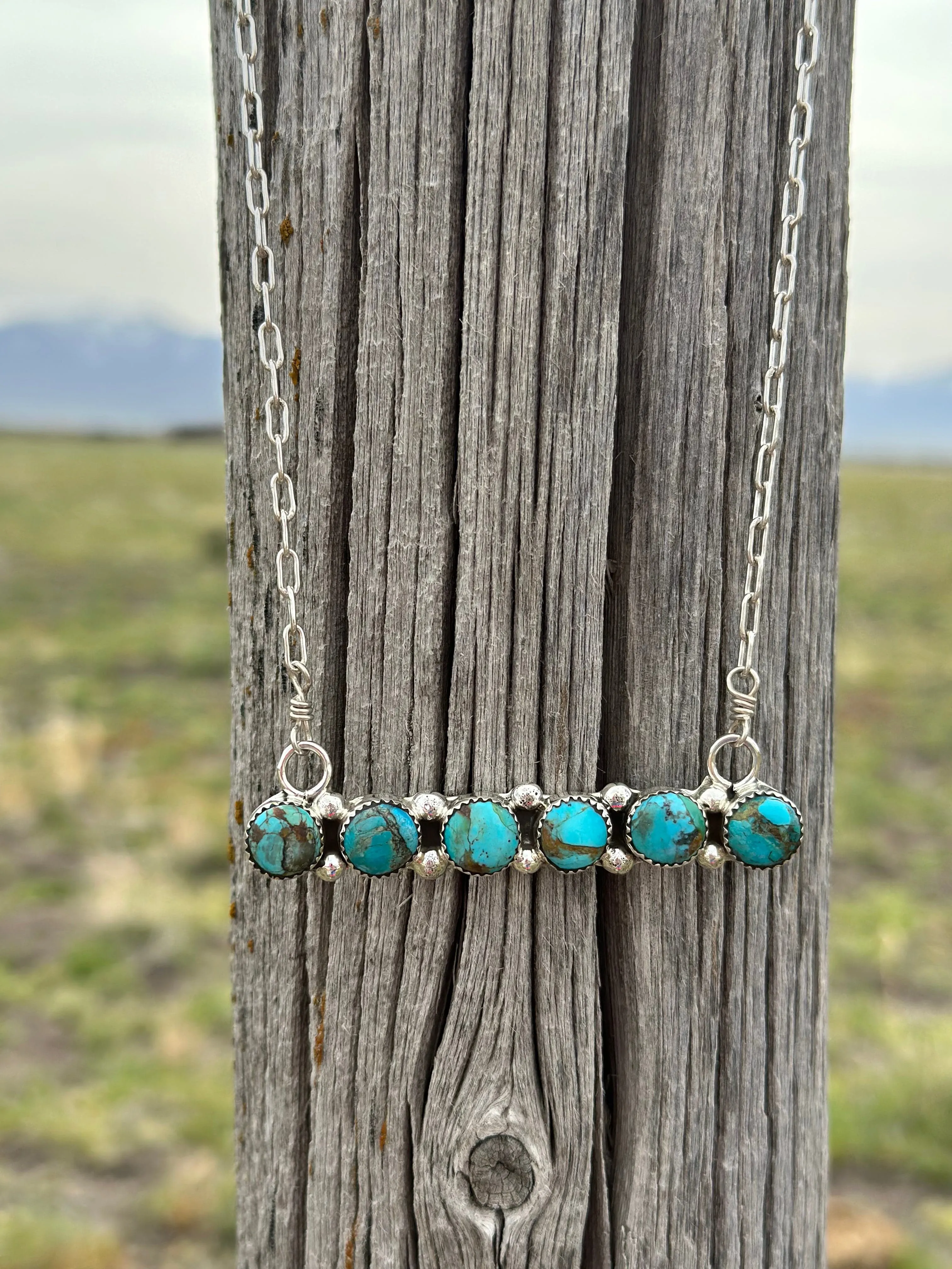 The Arizona Sterling Silver Turquoise (Real) Bar NA Necklace