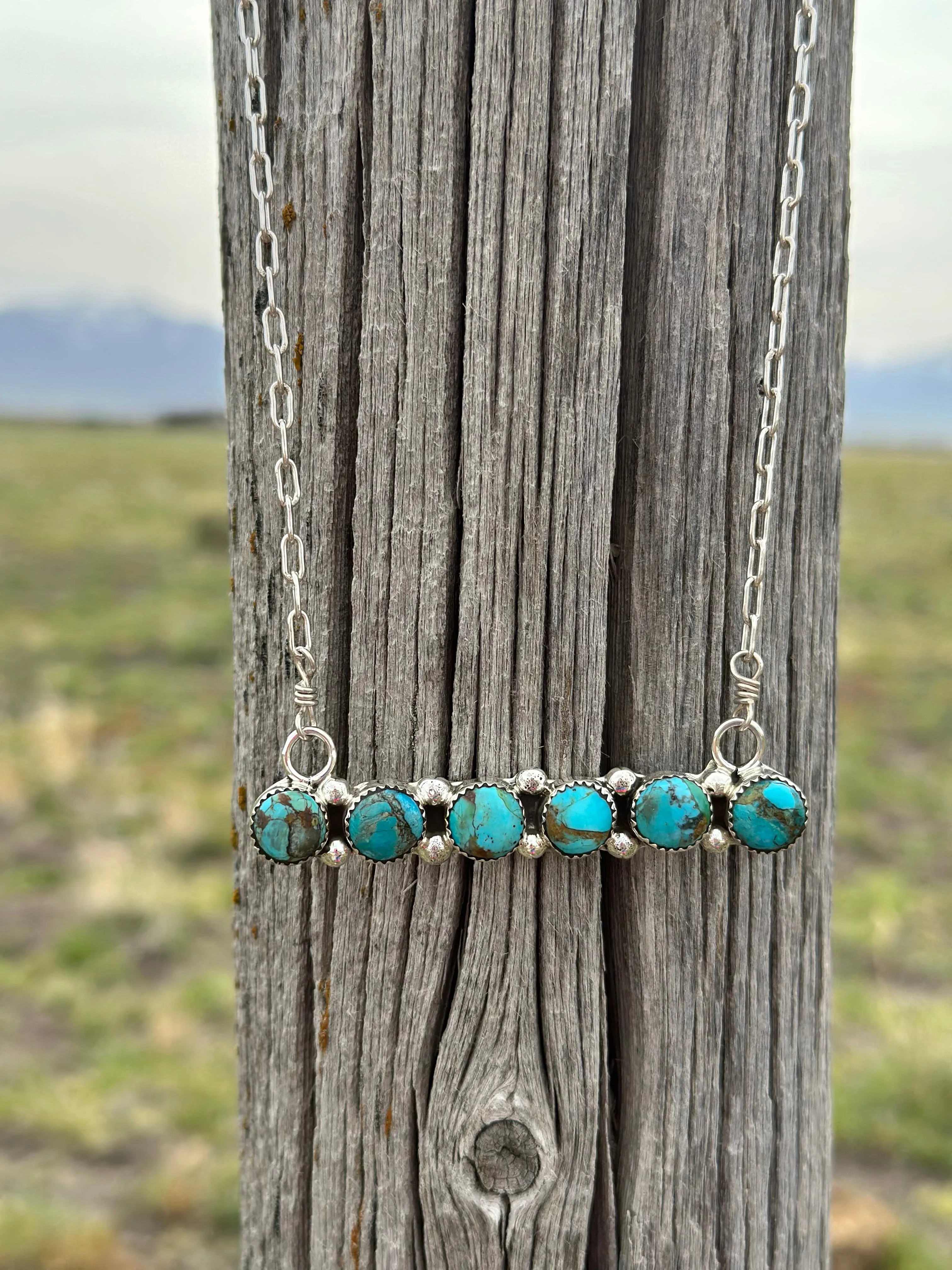 The Arizona Sterling Silver Turquoise (Real) Bar NA Necklace
