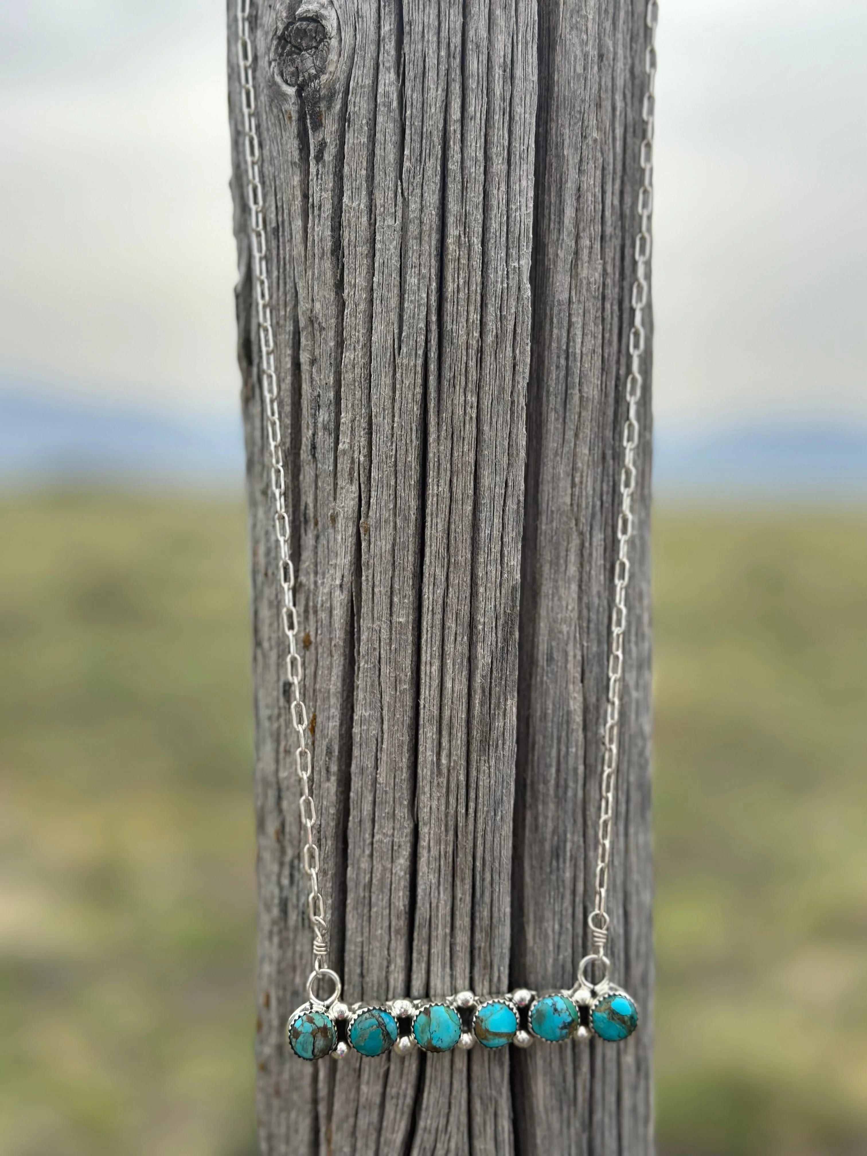 The Arizona Sterling Silver Turquoise (Real) Bar NA Necklace
