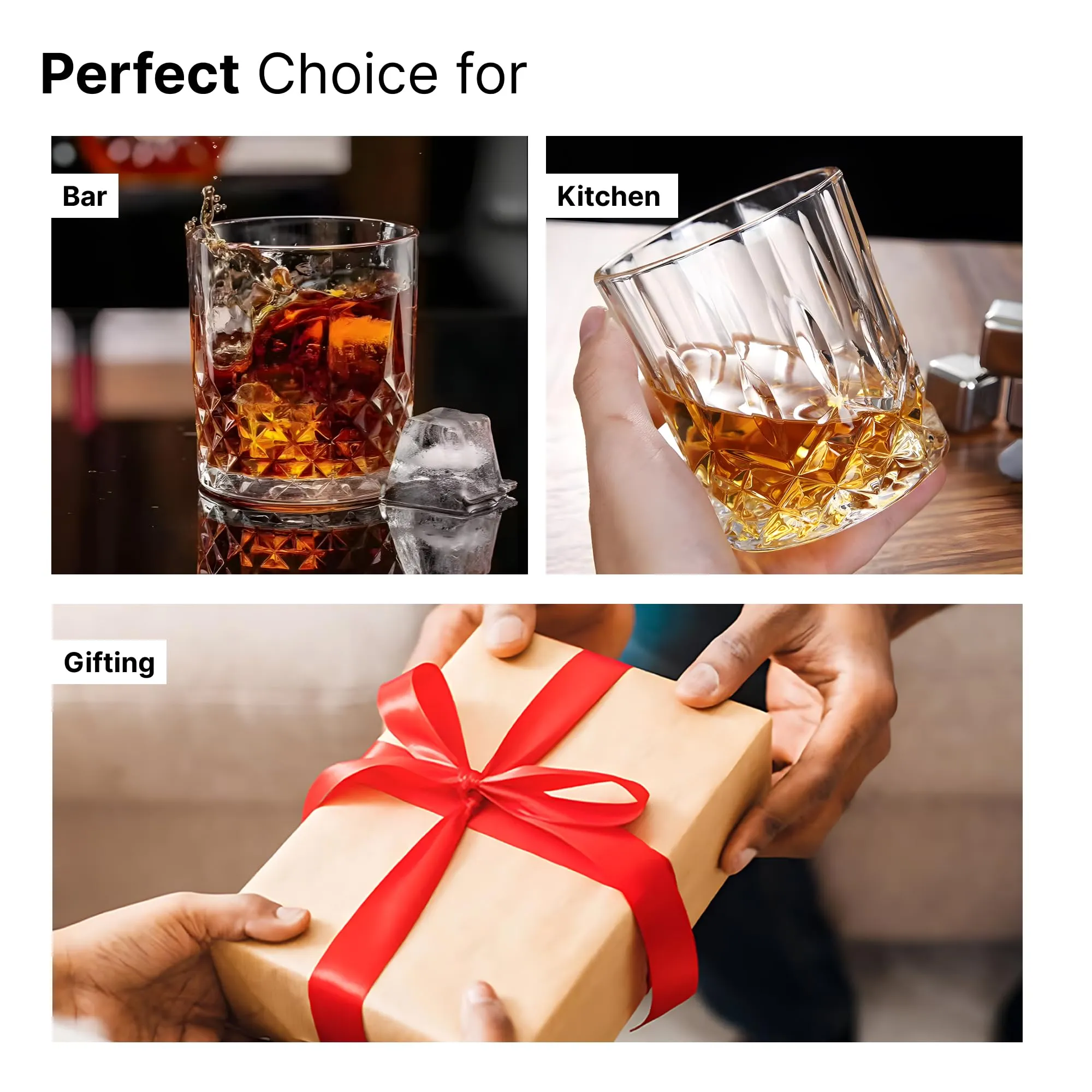 The Better Home Whiskey Glasses Set of 8 (300ml Each) | Lead Free Neat Whiskey Glass | Heavy Bottom Drinking Glass | Crystal Glass for Bar Home | Glass for Drinks | Cocktail Glasses | Highball Glass