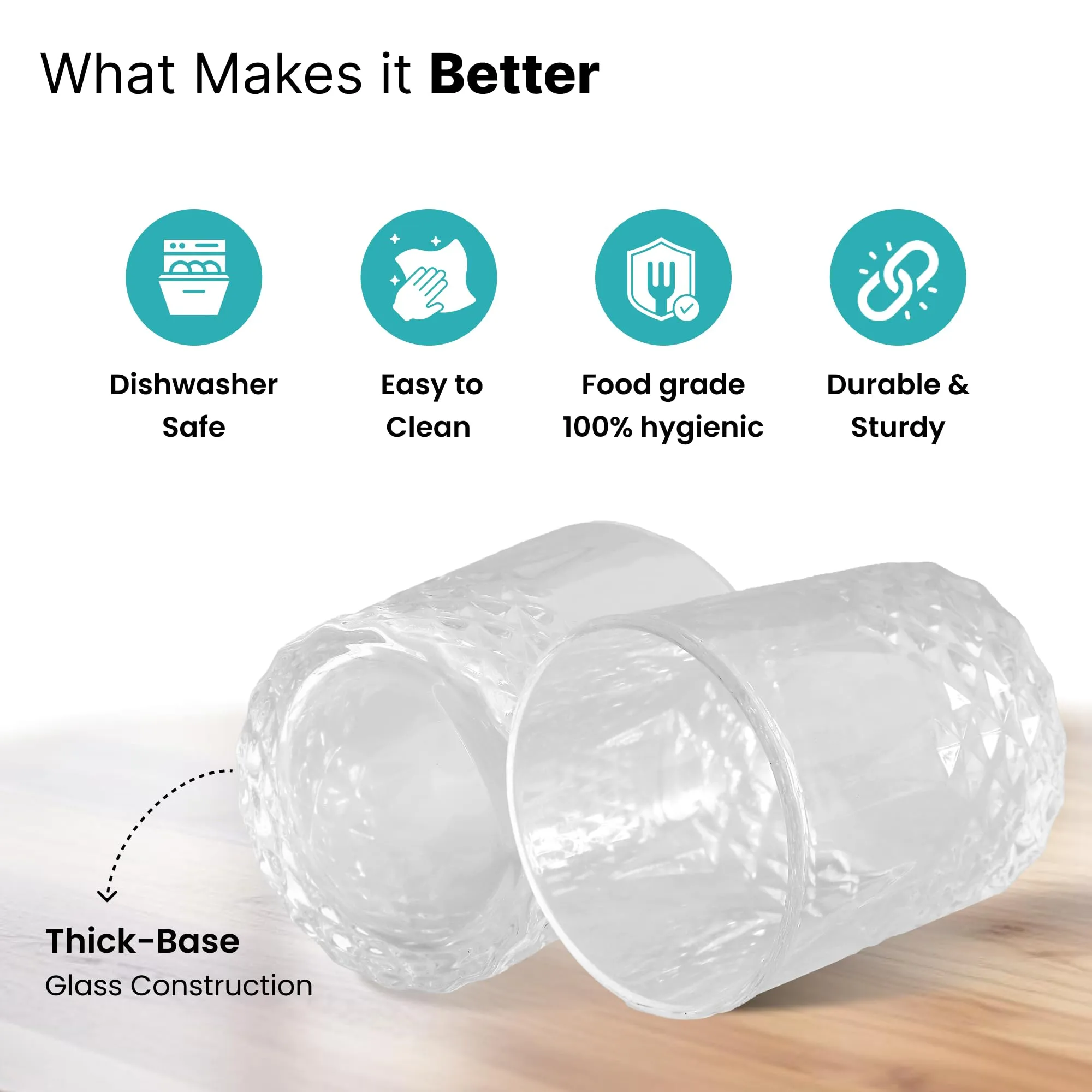The Better Home Whiskey Glasses Set of 8 (300ml Each) | Lead Free Neat Whiskey Glass | Heavy Bottom Drinking Glass | Crystal Glass for Bar Home | Glass for Drinks | Cocktail Glasses | Highball Glass