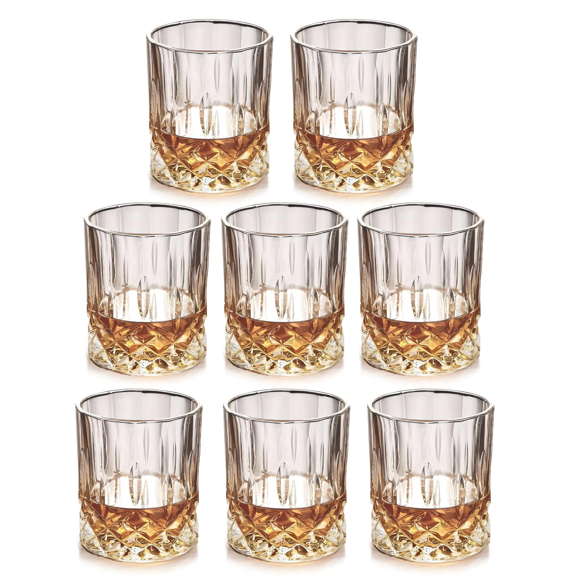 The Better Home Whiskey Glasses Set of 8 (300ml Each) | Lead Free Neat Whiskey Glass | Heavy Bottom Drinking Glass | Crystal Glass for Bar Home | Glass for Drinks | Cocktail Glasses | Highball Glass