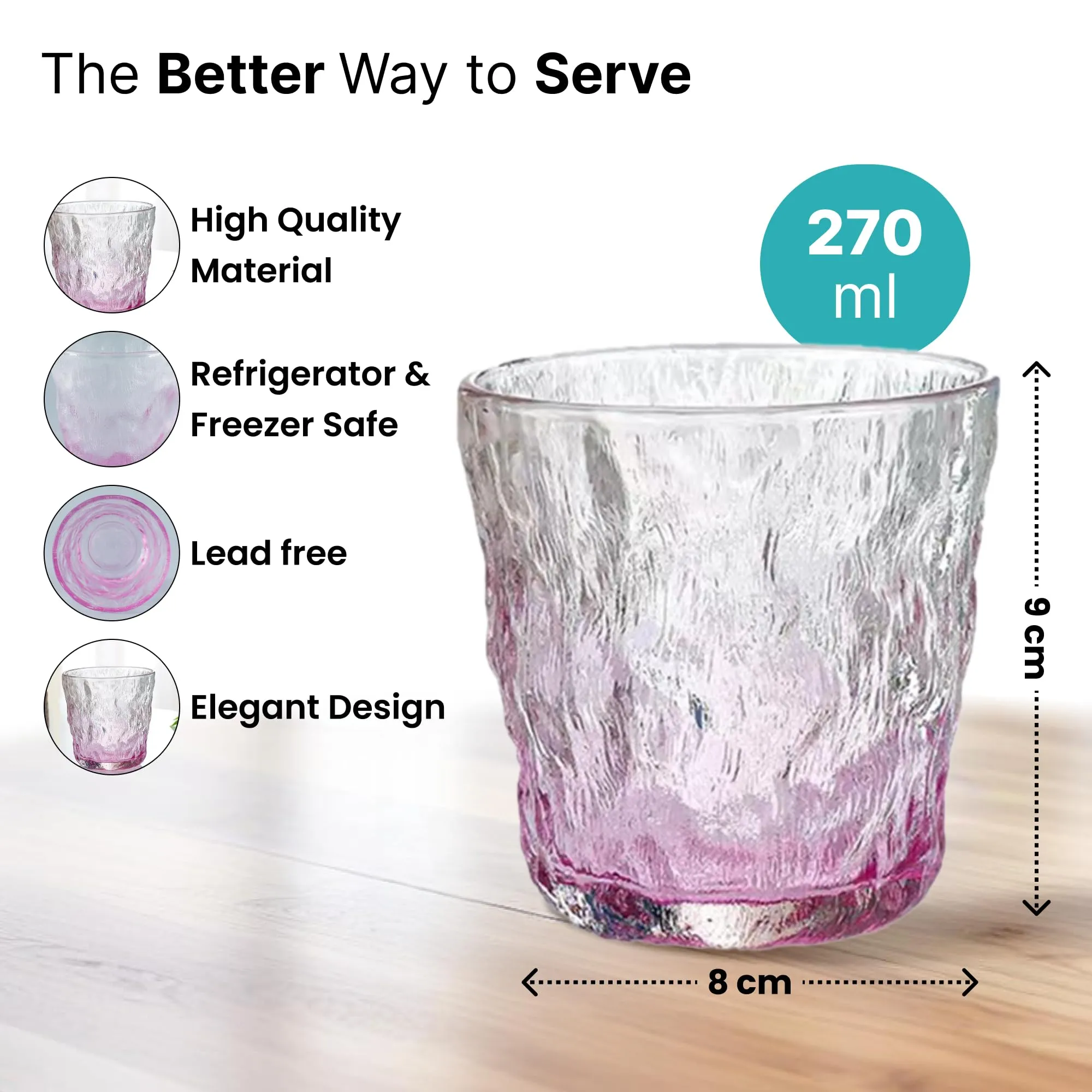 The Better Home Zest Juice Glasses Set of 2 (270ml Each) | Water Glasses | Cold Drink Glass | Lead Free Drinking Glasses | Kitchen Gift Items | Kaanch Ke Glass | Housewarming Gifts (Purple)