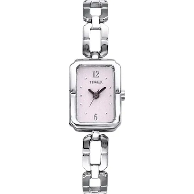 Timex Women's Rectangular Pink Dial Stainless Steel Bracelet Watch T76751