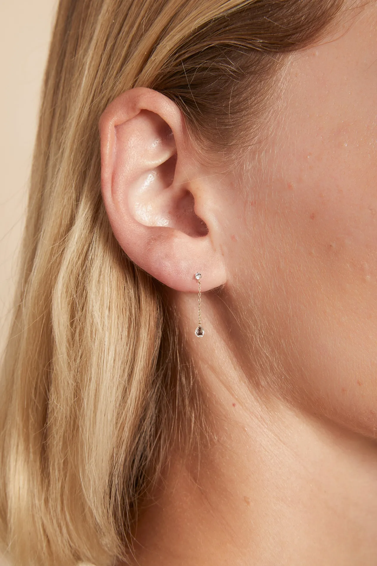 Topaz Chain Stud Earrings in Solid Gold
