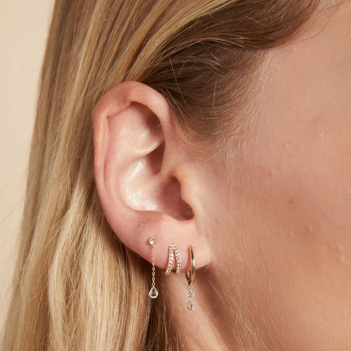 Topaz Chain Stud Earrings in Solid Gold