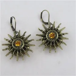 Topaz Crystal & Antique Gold Sun Burst Drop Earrings
