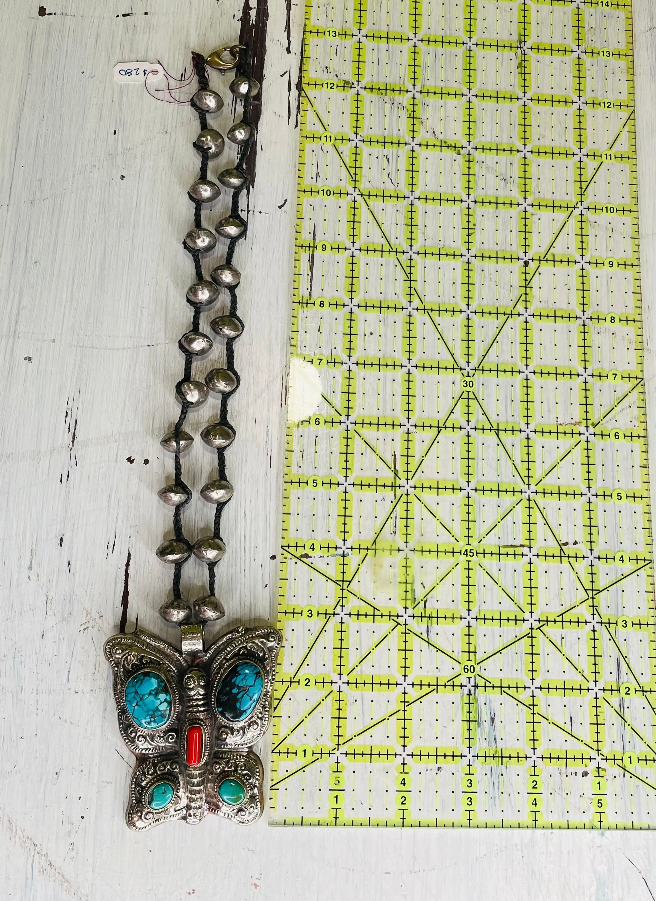 Turquoise and Coral Butterfly Necklace