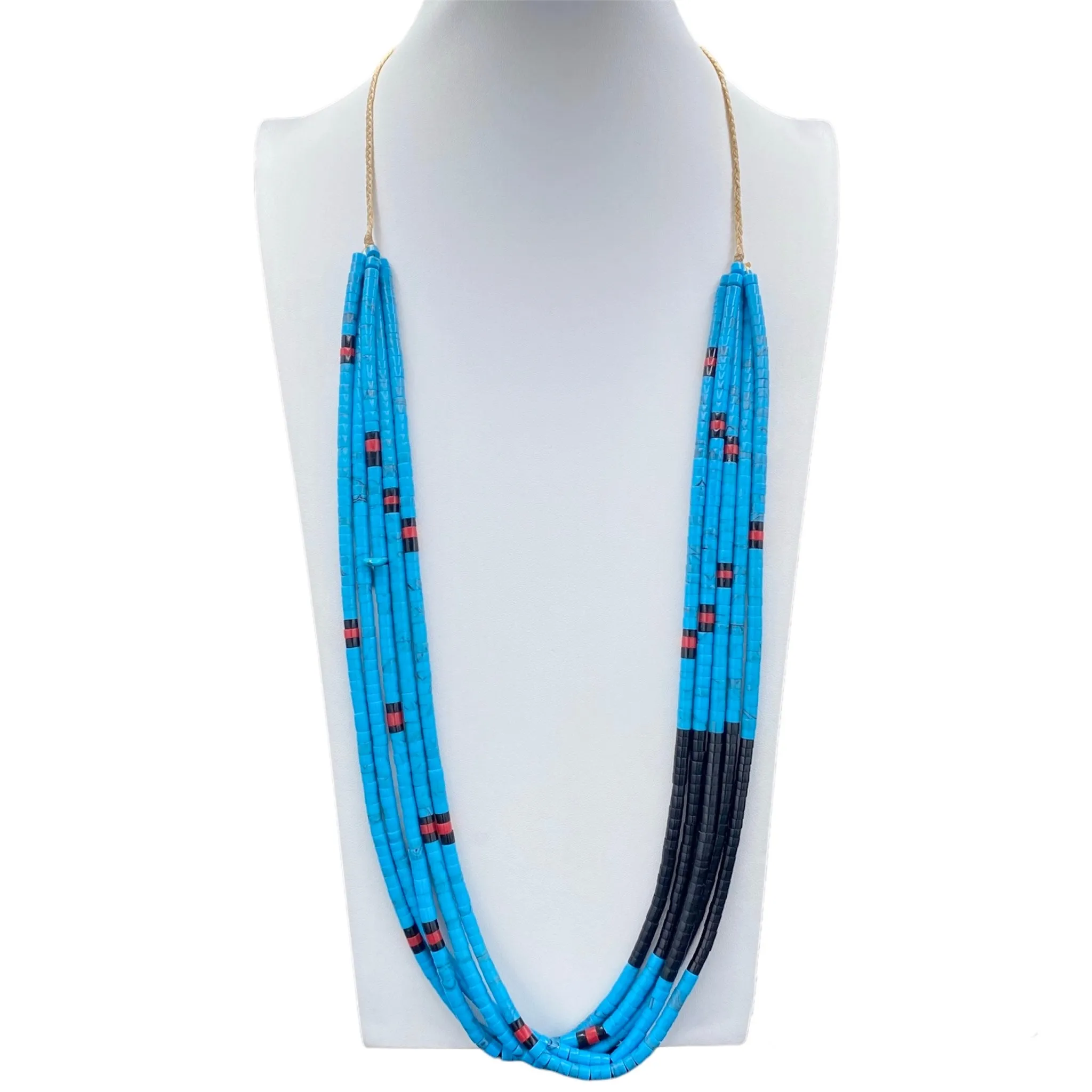 Turquoise, Coral and Black Jet Heishi Necklace