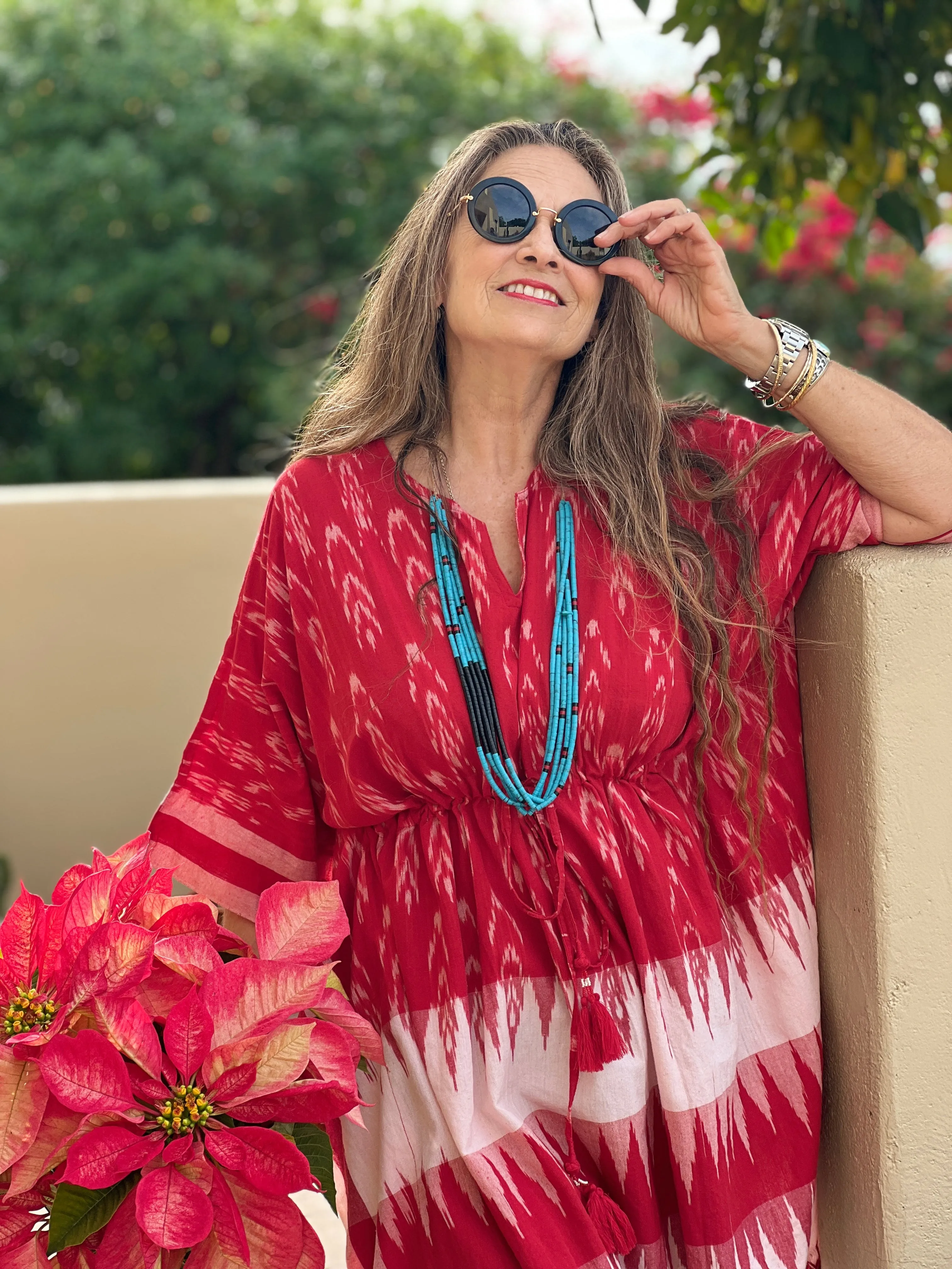Turquoise, Coral and Black Jet Heishi Necklace
