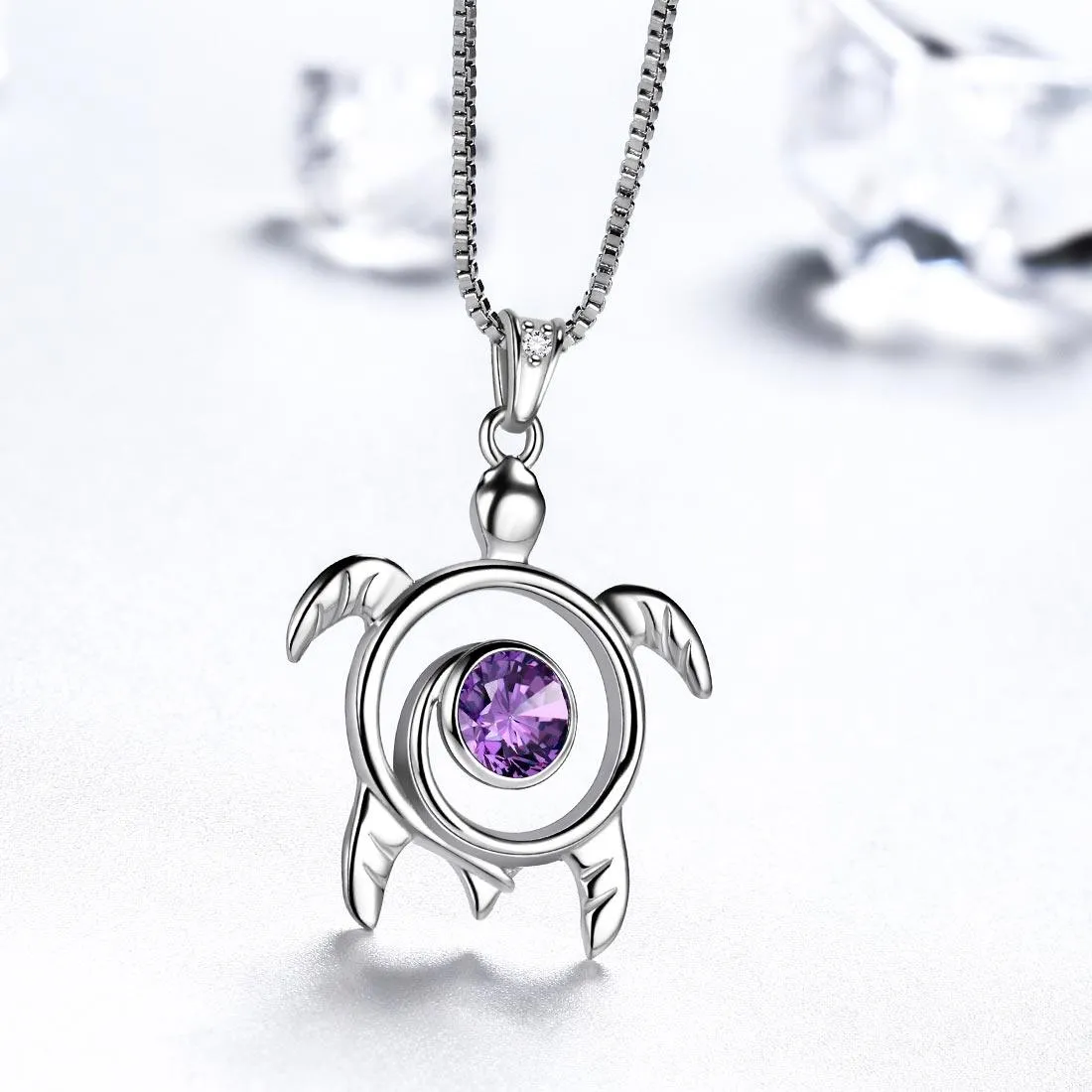 Turtle Birthstone February Amethyst Necklace Pendant Women Girls Jewelry Birthday Gift