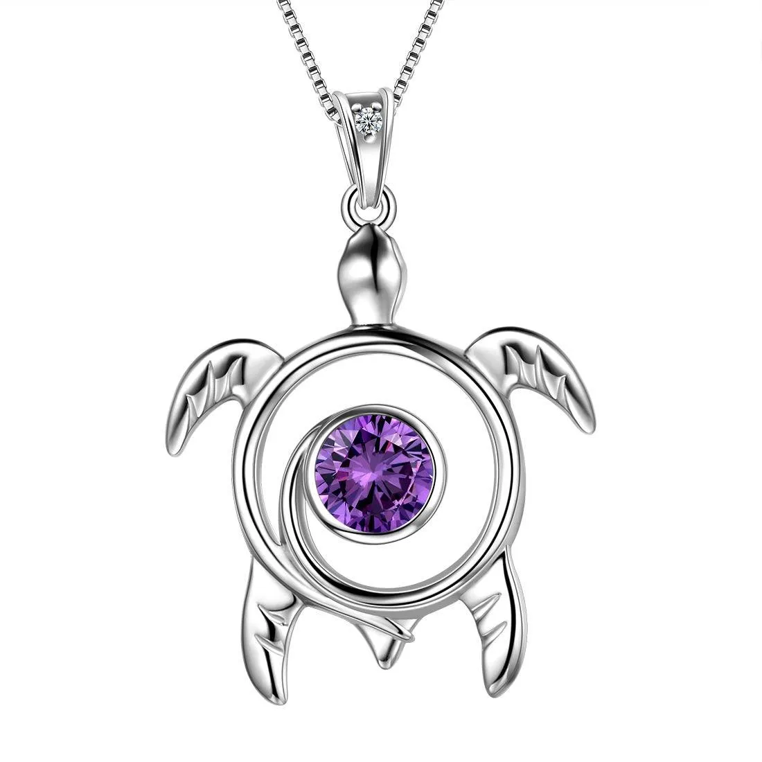Turtle Birthstone February Amethyst Necklace Pendant Women Girls Jewelry Birthday Gift