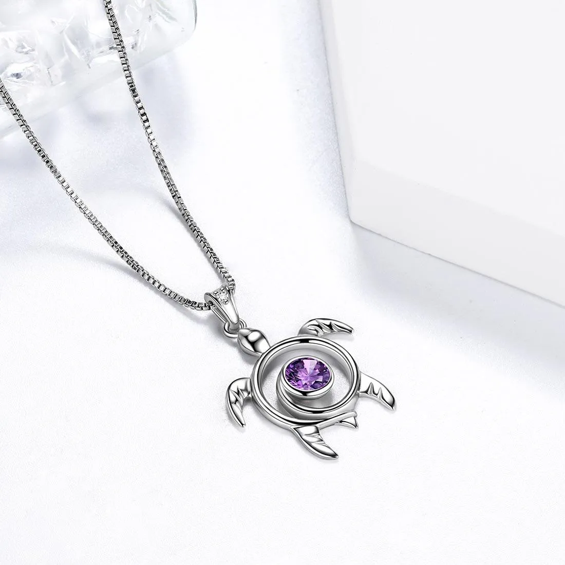 Turtle Birthstone February Amethyst Necklace Pendant Women Girls Jewelry Birthday Gift