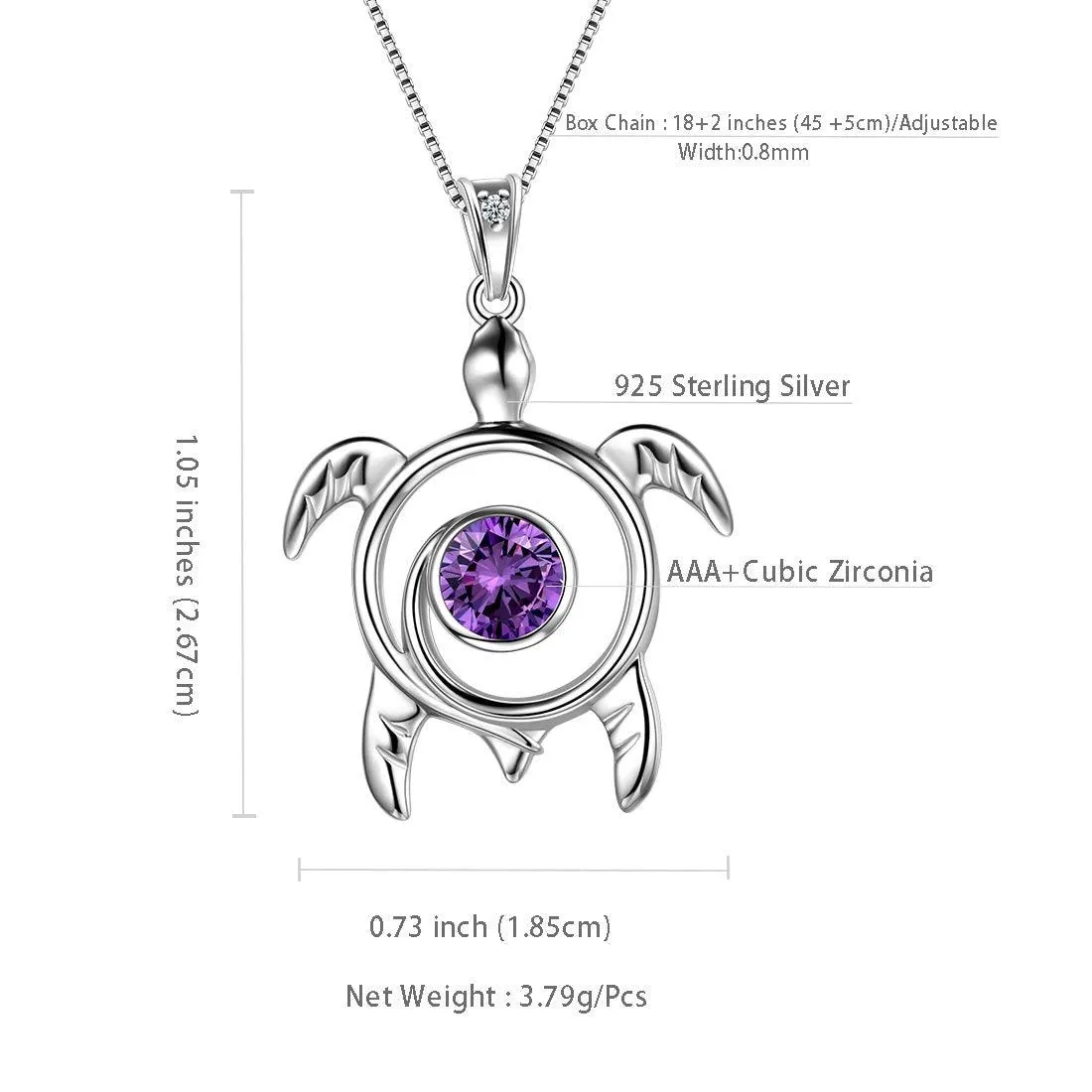 Turtle Birthstone February Amethyst Necklace Pendant Women Girls Jewelry Birthday Gift