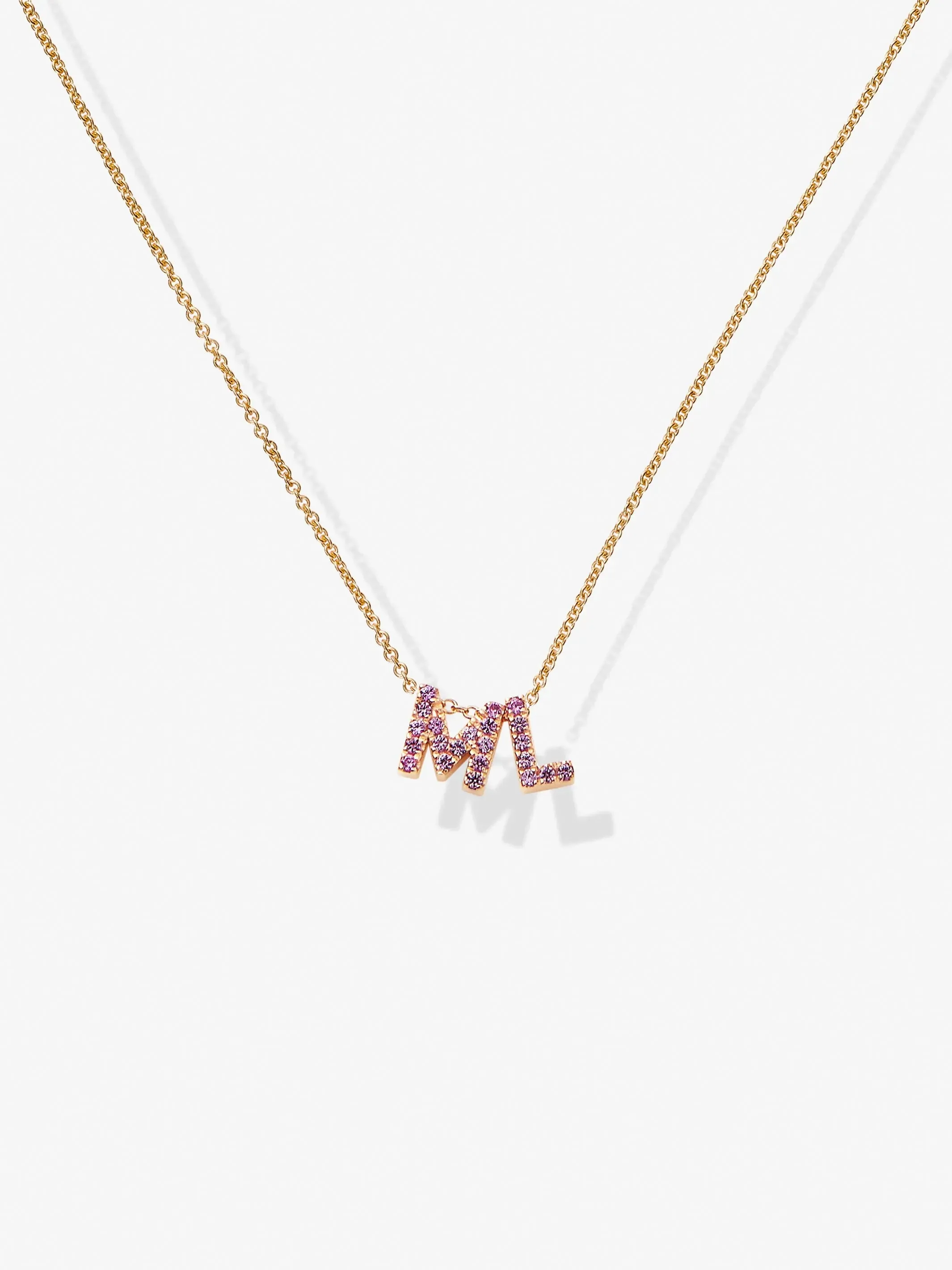 Two Pink Sapphire Letters Necklace