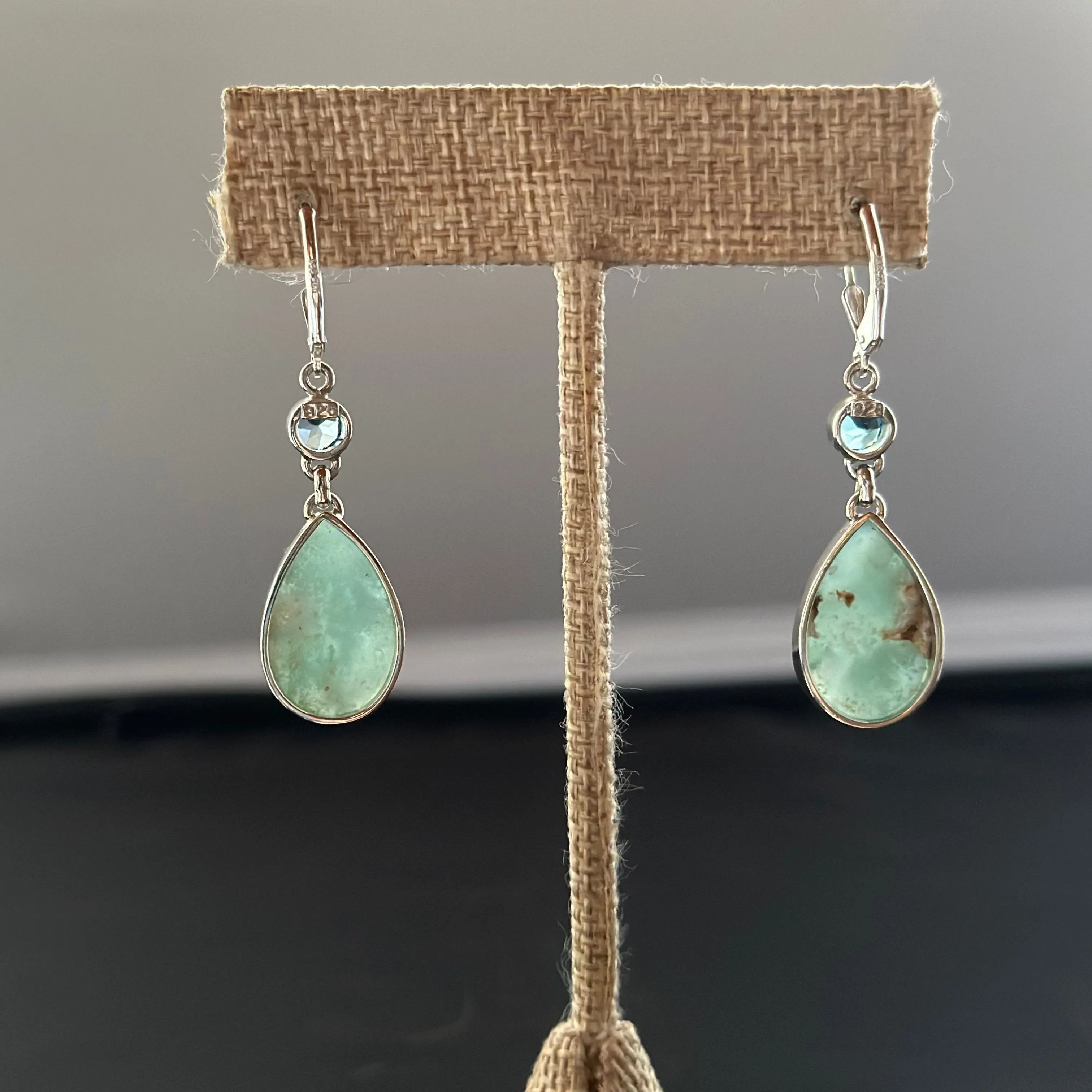 Variscite Jewelry Blue Topaz Drop Earrings Sterling
