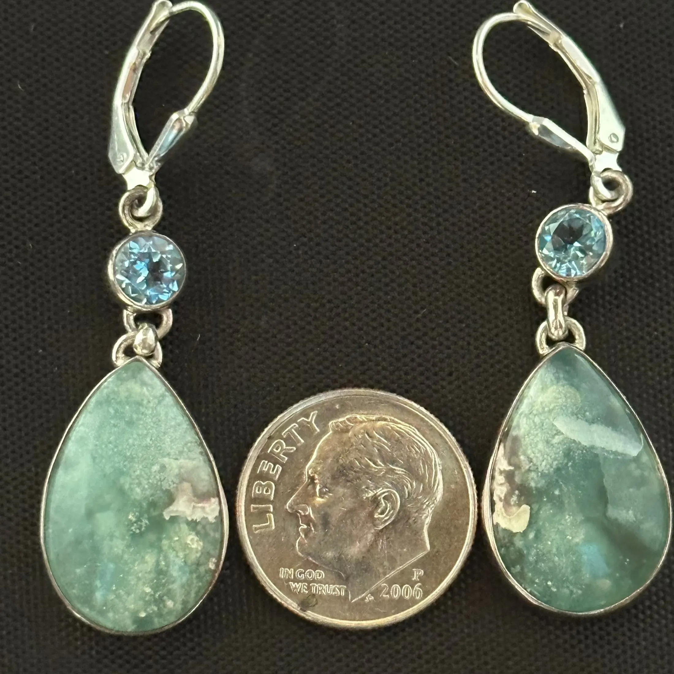 Variscite Jewelry Blue Topaz Drop Earrings Sterling