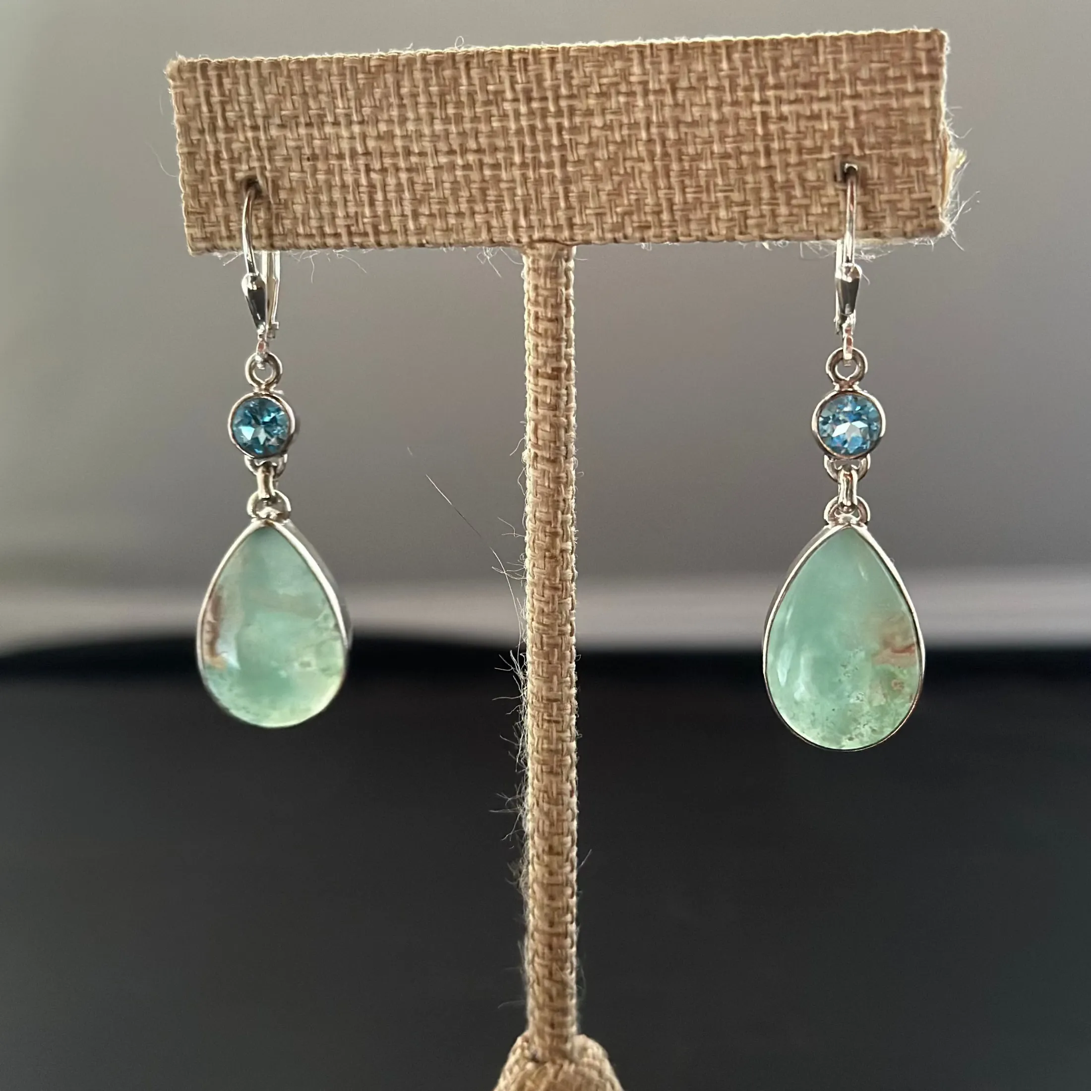 Variscite Jewelry Blue Topaz Drop Earrings Sterling