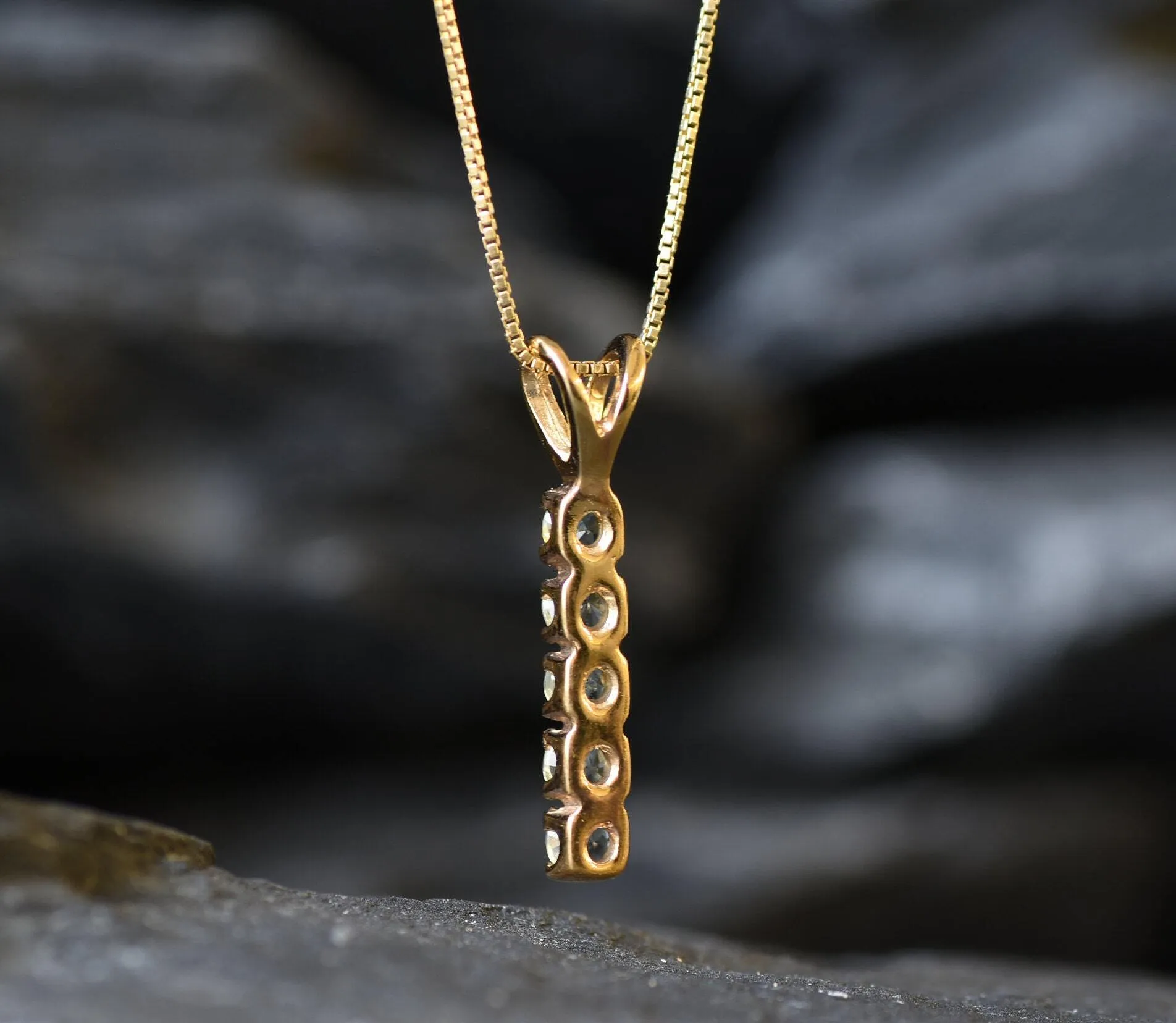 Vertical Sapphire Pendant - Gold Sapphire Necklace, Blue Bar Pendant