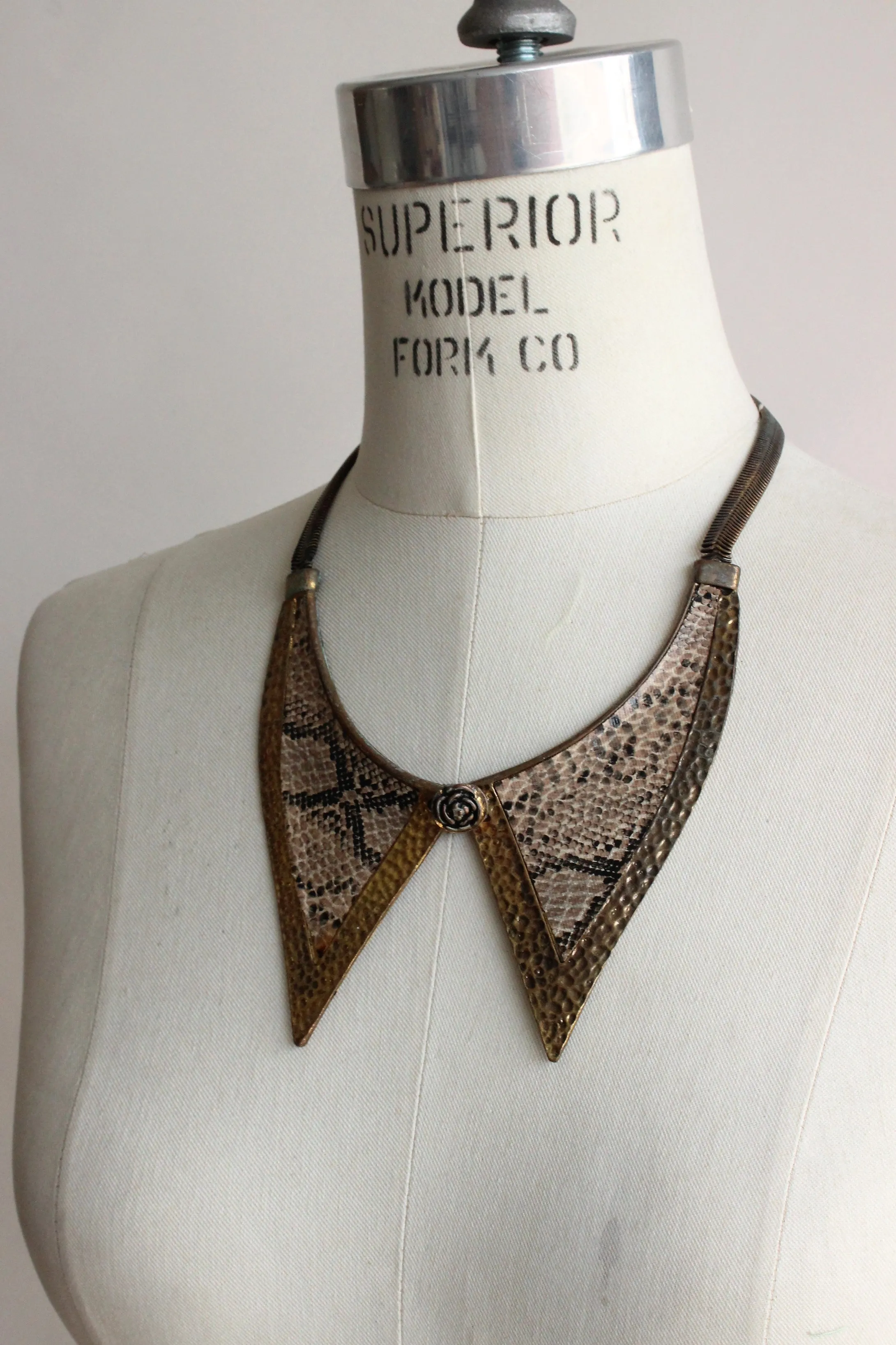 Vintage 1990s Faux Snakeskin Metal Necklace