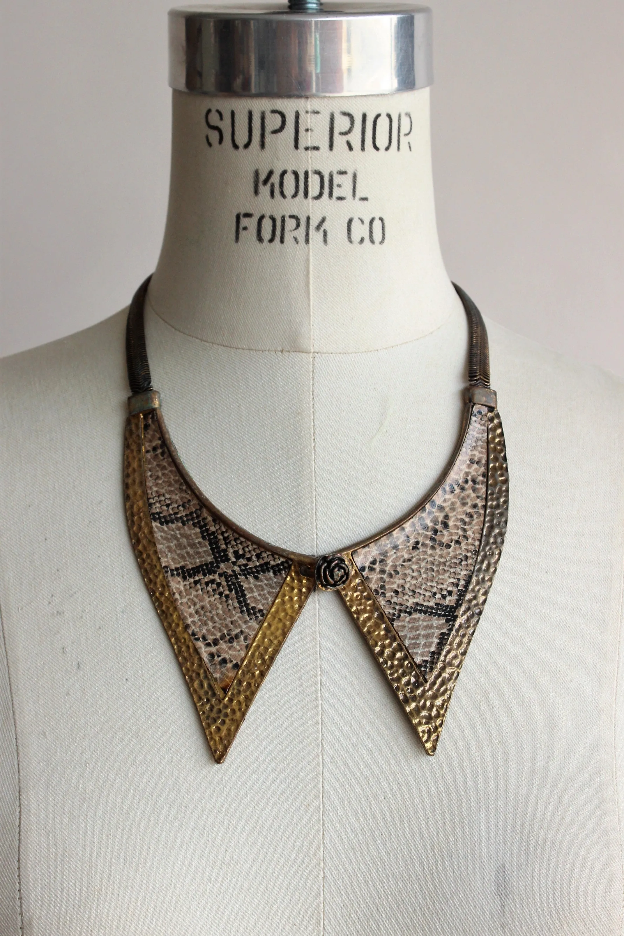 Vintage 1990s Faux Snakeskin Metal Necklace