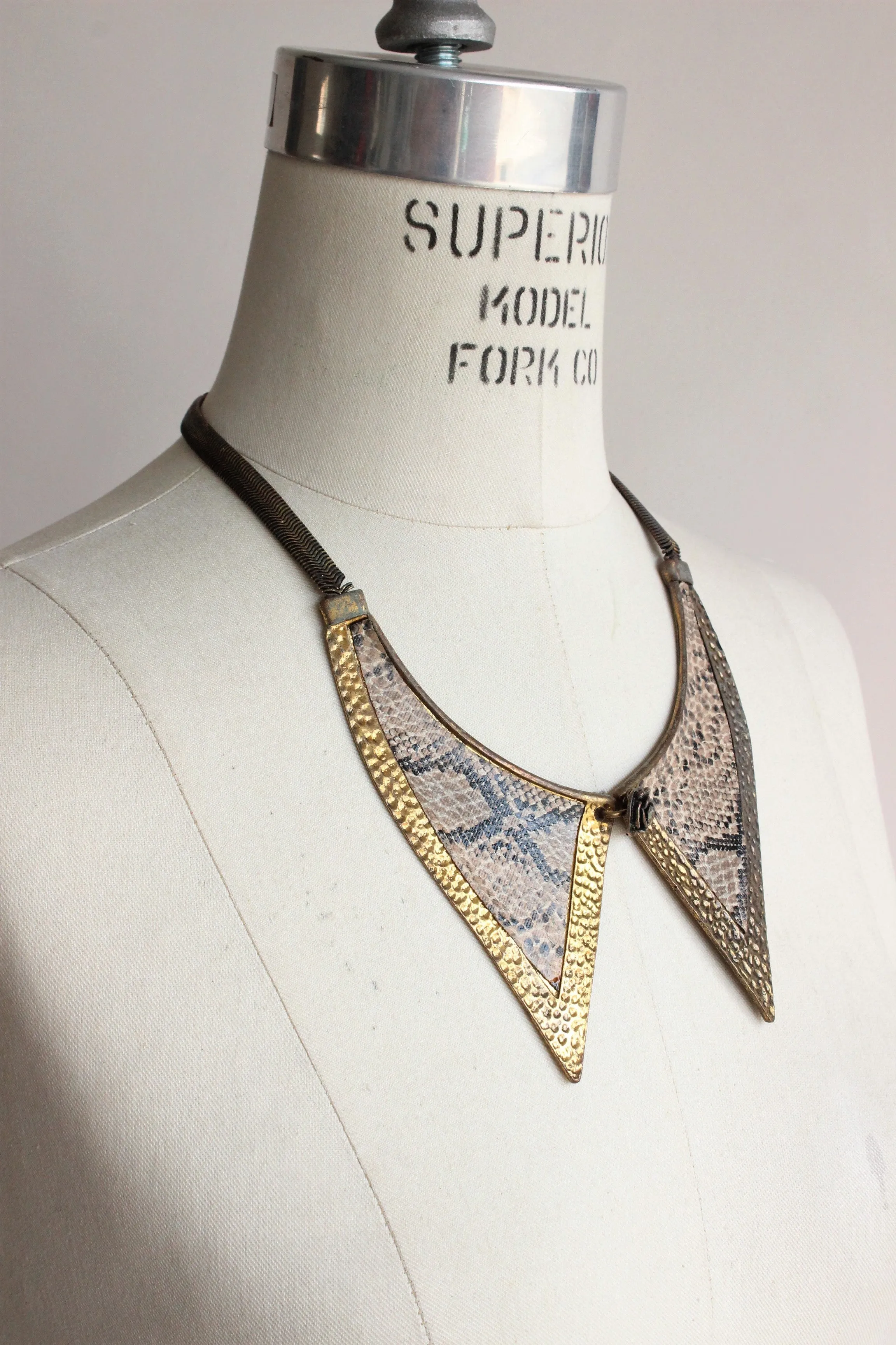 Vintage 1990s Faux Snakeskin Metal Necklace