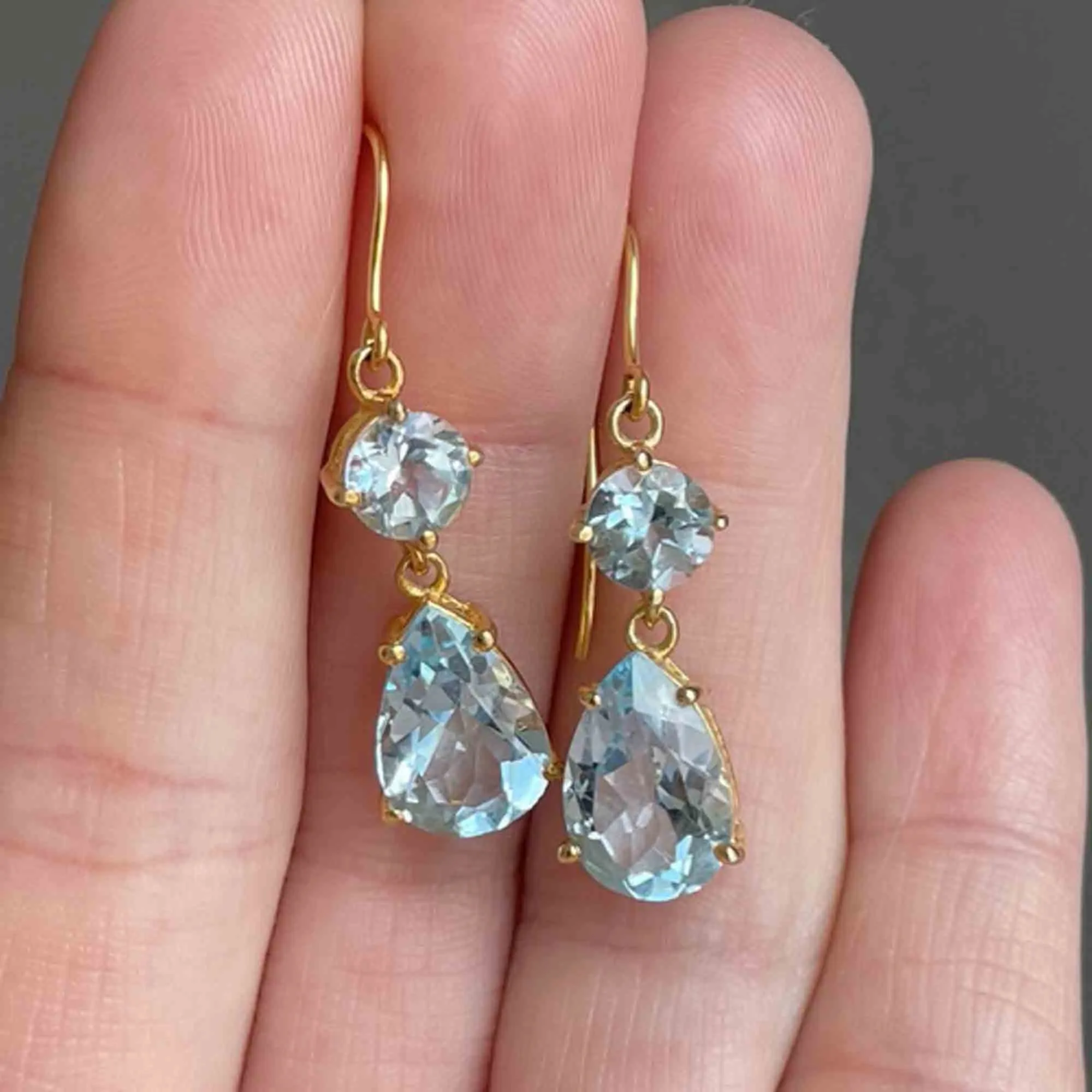 Vintage Gold Blue Topaz Drop Earrings