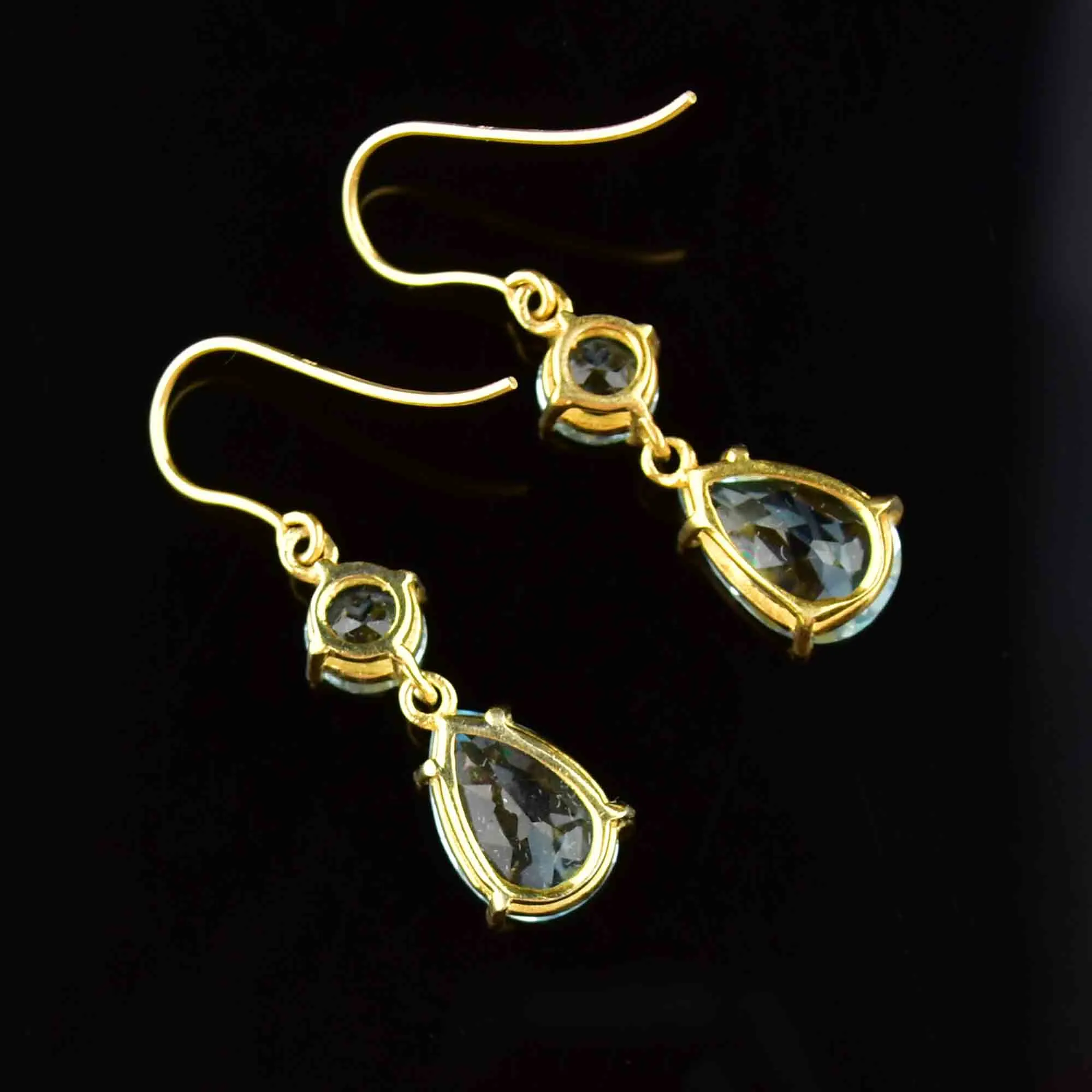 Vintage Gold Blue Topaz Drop Earrings