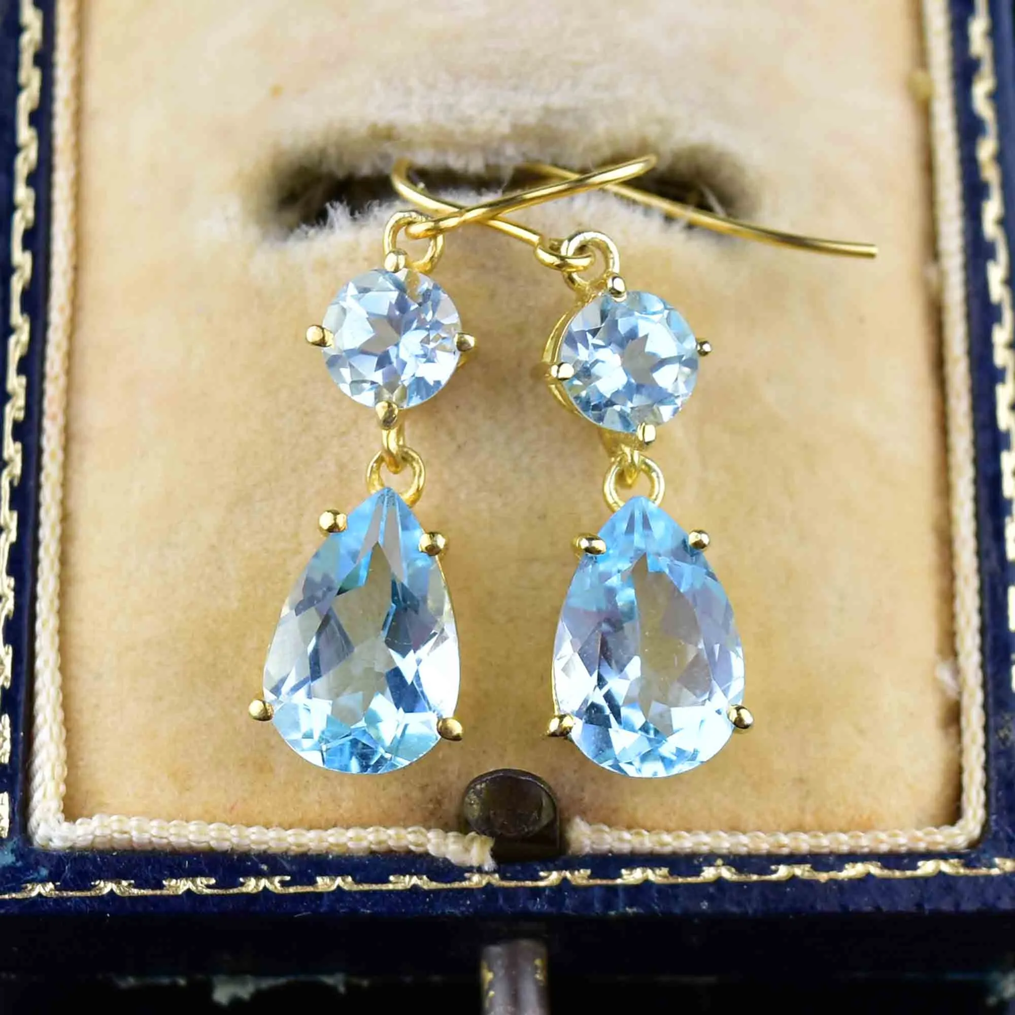 Vintage Gold Blue Topaz Drop Earrings