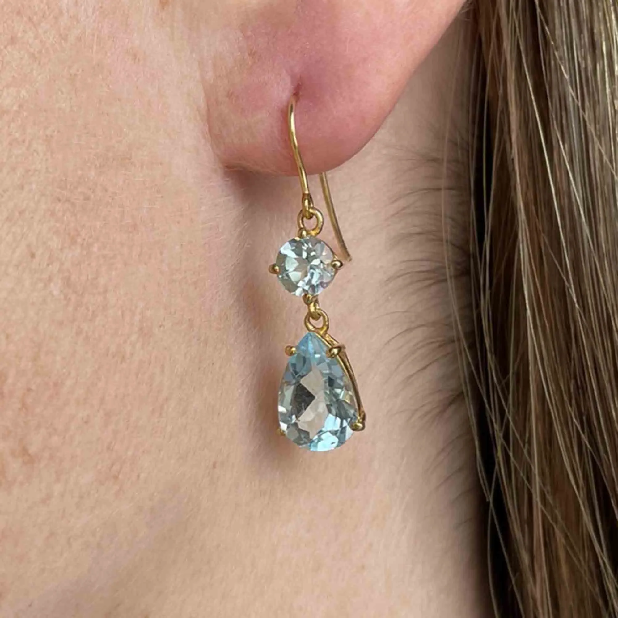 Vintage Gold Blue Topaz Drop Earrings