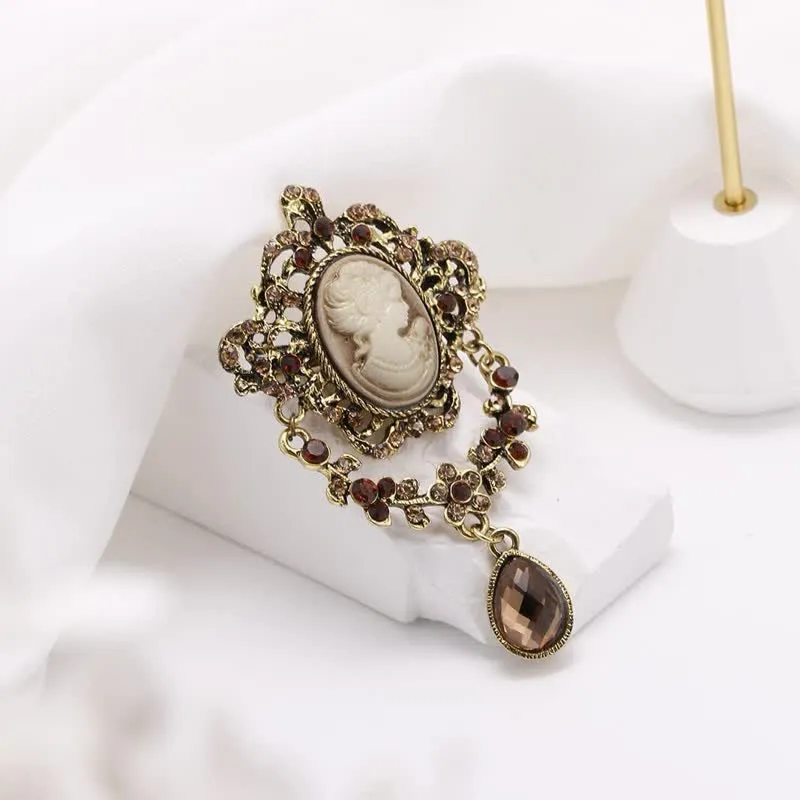 Women's Maiden Cameo Teardrop Brooch